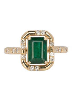 1.62 ct AAA Zambian Emerald & Diamond Accent Ring in Solid 14K Yellow Gold